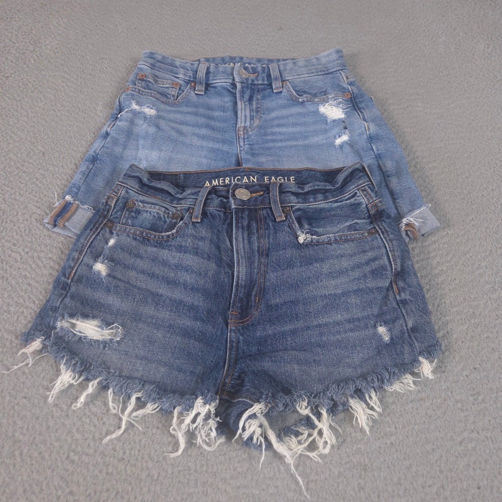 LOT OF 2 American Eagle Shorts Womens 000 Curvy Straight 90s Boyfriend‎ Denim